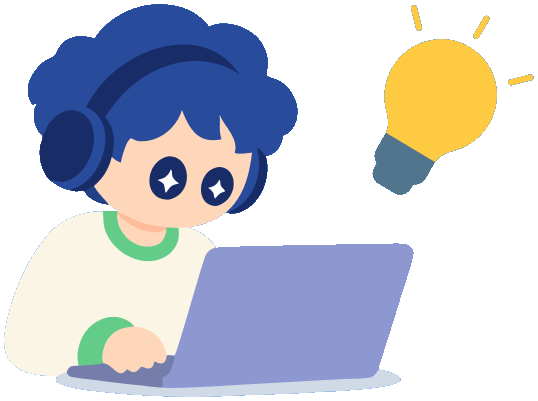ヘッドホンをしてノートPCで学ぶ人物のイラスト